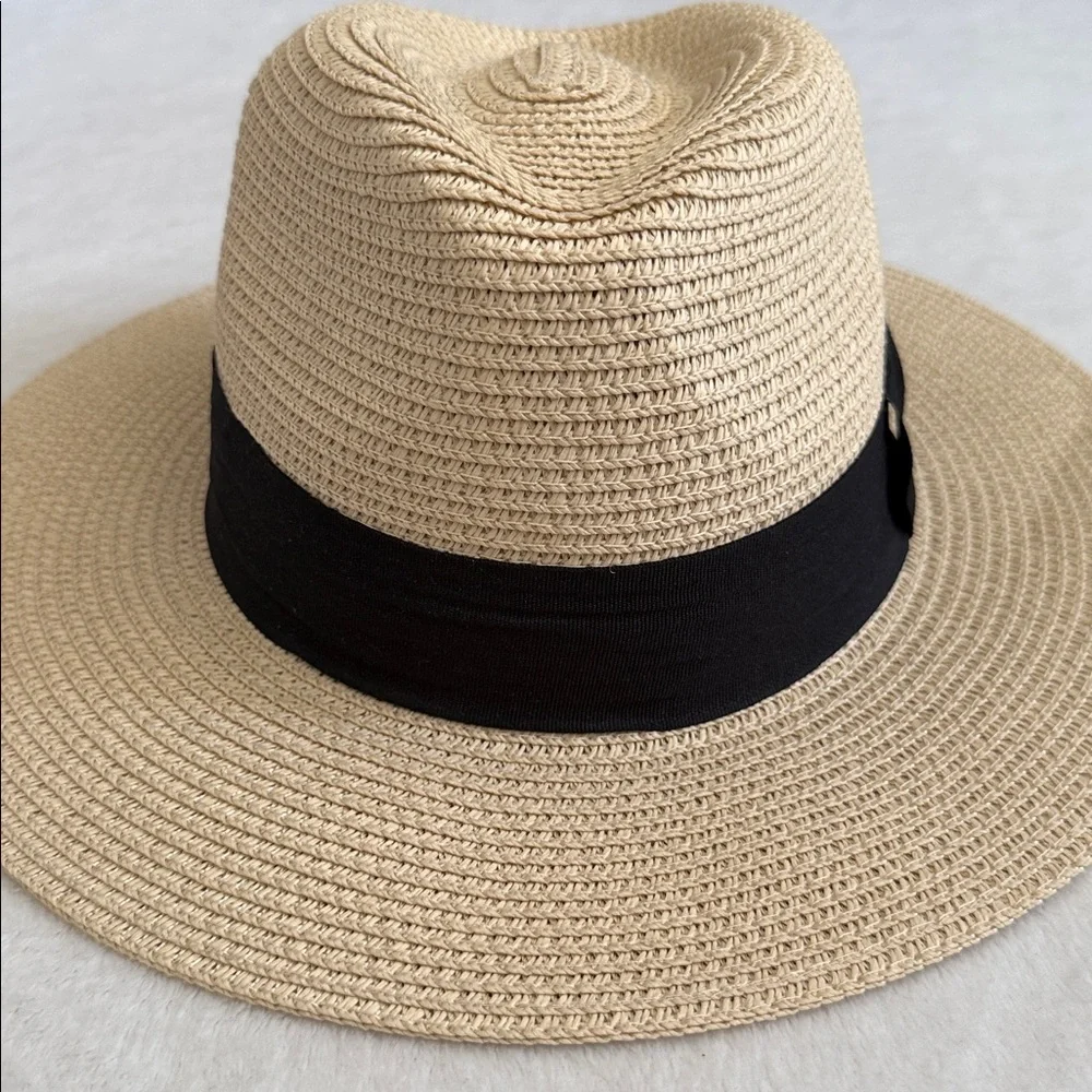 {NWT} American Hat Makers | Afternoon Fedora Handmade Straw Hat Cream/Black (MD) - Picture 5 of 16